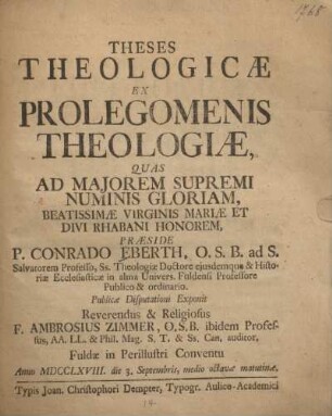 Theses theologicae ex prolegomenis theologiae