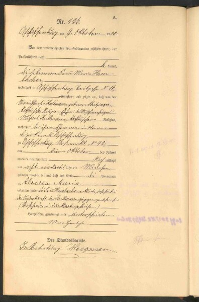 Standesamtsbuch der Stadt Aschaffenburg: Geburten 365/1900 - 184/1901