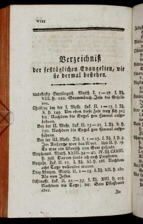 Verzeichniß der festtäglichen Evangelien, wie sie dermal bestehen.