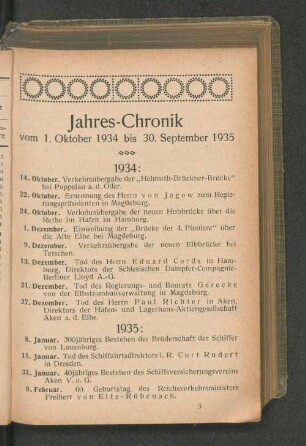 Jahres-Chronik vom 1. Oktober 1934 bis 30. September 1935