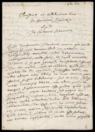 Brief von Johann Friedrich Schannat an Johann Hermann Schmincke