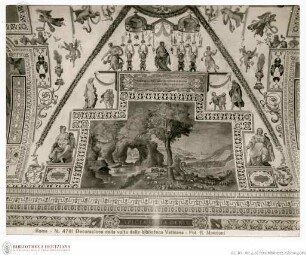 Deckendekoration mit Tugendfiguren, Sibyllen und Landschaften, Wappen Sixtus V. und Tugendenfiguren