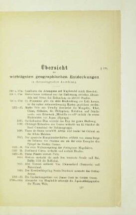 Übersicht der wichtigsten geographischen Entdeckungen in chronologischer Anordnung