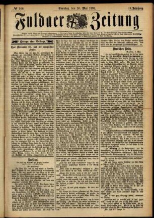 Erste Ausgabe vom Sonntag, den 10. Mai 1891.
