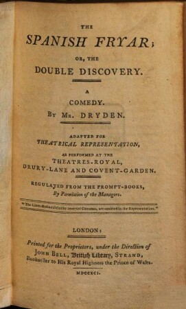 The spanish fryar or, the double discovery : a comedy