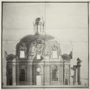 Dresden, Katholische Probsteikirche (Hofkirche): Schnitt durch eine Kapelle, wohl Entwurf für die Stuckdekoration nach 1750
