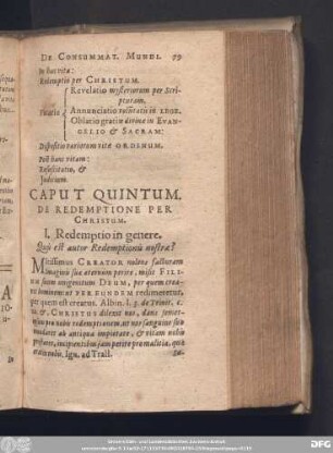 Caput Quintum. De Redemptione Per Christum.