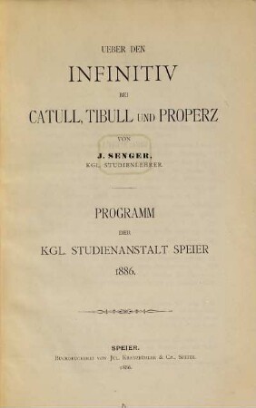 Der Infinitiv bei Catull, Tibull und Properz