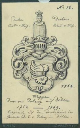 Das Wappen der Familie von Polenz vom Grabstein des Generals Ch. E. von Polenz auf dem Friedhof in Döhlen (Freital)