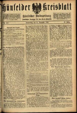 Ausgabe vom Donnerstag, den 21. September 1922.
