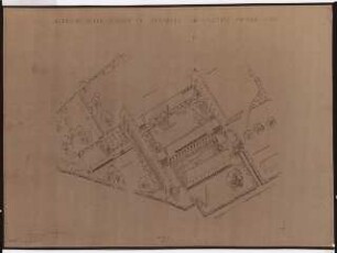 Grünflächen an der Albrecht-Dürer-Schule, Bromberg: Isometrie Schulgelände 1:500, Lichtpause von Inv.Nr. HH 8069,002