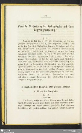 Specielle Beschreibung der Gebirgsarten und ihrer Lagerungsverhältnisse