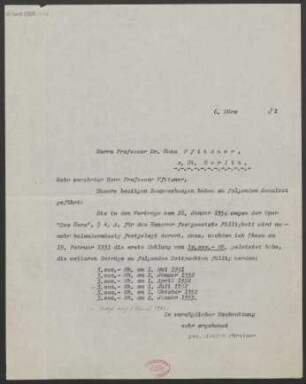 Brief an Hans Pfitzner : 06.03.1931