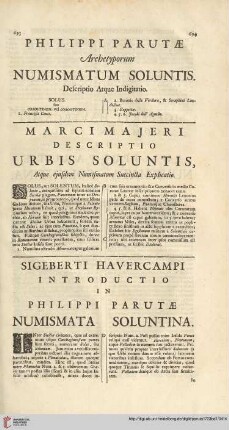 Sigeberti Havercampi introductio & commentarius in Philippi Parutae numismata Soluntina