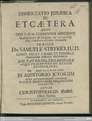 Dissertatio juridica: De etcaetera
