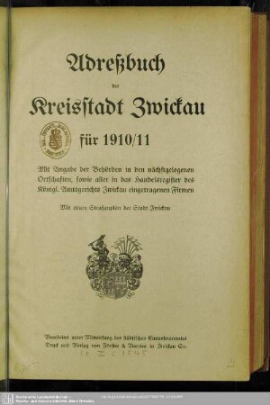 1910/11(1910): Adreßbuch der Kreisstadt Zwickau