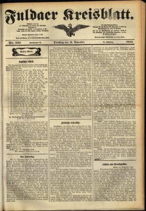 Erste Ausgabe vom Dienstag, den 16. November 1909.