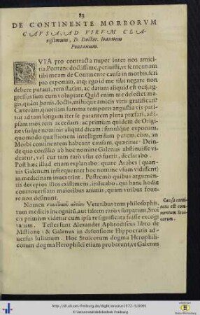 De Continente Morborum Causa, Ad Virum Clarißimum, D. Doctor. Ioannem Pontanum.