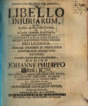 Disp. inaug. iur. de libello iniuriarum