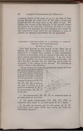 Analytical demonstration of a theorem in Carnot's "Théorie des transversales".