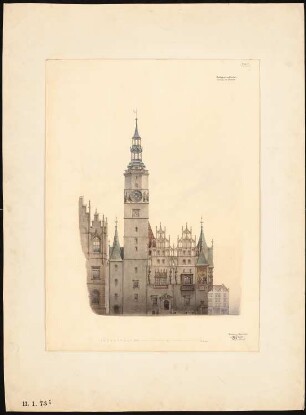 Rathaus, Breslau Umbau: Perspektivische Ansicht der Westfassade