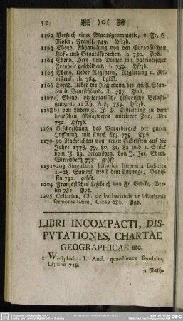 Libri Incompacti, Disputationes, Chartae Geographicae etc.