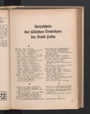 III. Verzeichnis der jüdischen Einwohner der Stadt Fulda