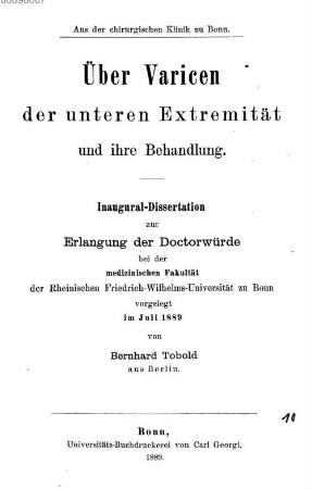 Über Varicen der unteren Extremität und ihre Behandlung
