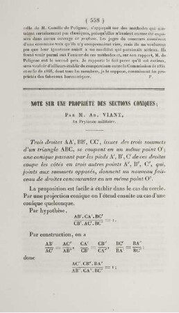 Note sur une propriété des sections coniques.