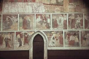 Hortus conclusus mit Himmlischem Jerusalem, Gottvater und Propheten, darunter Szenen aus dem Marienleben