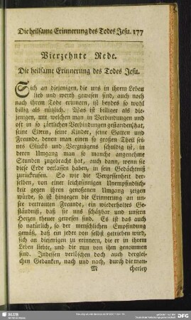 Vierzehnte Rede. Die heilsame Erinnerung des Todes Jesu
