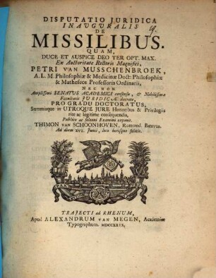 Disp. iur. inaug. de missilibus