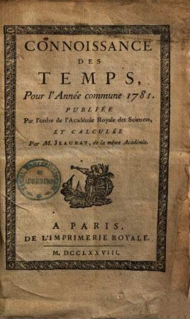 Connoissance des temps : pour l'année commune 1781