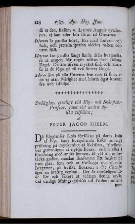 Smältglas, tjenligt til Bly- och Skärstensprofver,...