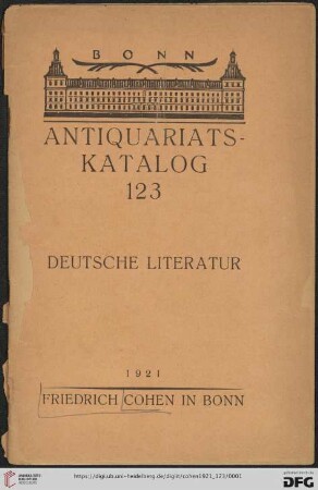 Nr. 123: Antiquariatskatalog: Deutsche Literatur