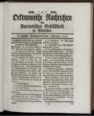 VI. Stück. Sonnabends den 7 Februar. 1778.
