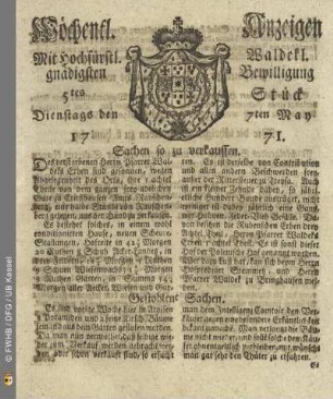 5tes Stück, Dienstags den 7ten May 1771