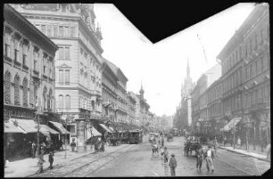 Budapest. Rákoczi-Strasse mit Straßenbahnen und Fuhrwerken