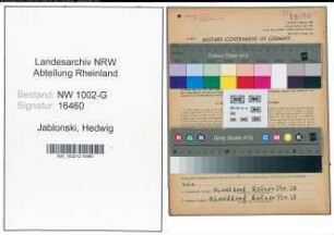 Entnazifizierung Hedwig Jablonski, geb. 01.01.1918 (Kellnerin)