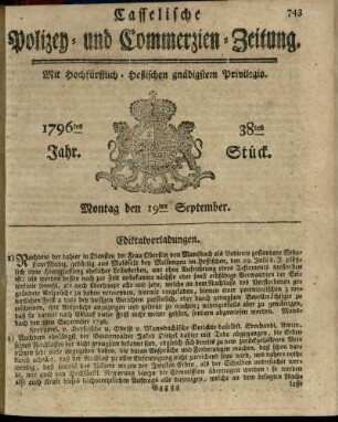 38tes Stueck, Montag den 19ten September 1796