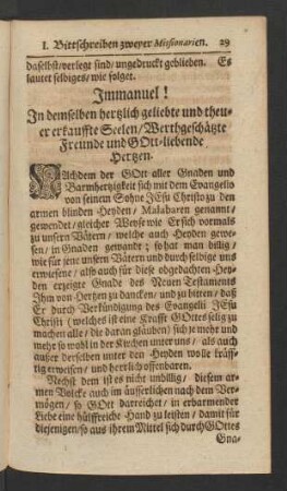 I. Bittschreiben zweyer Missionarien.