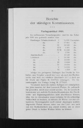 Berichte der ständigen Kommissionen.