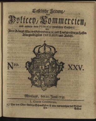 Nro. XXV, Montags, den 20. Junii 1735