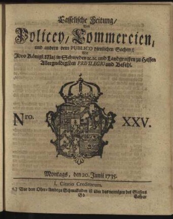 Nro. XXV, Montags, den 20. Junii 1735