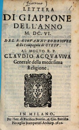 Lettera di Giappone dell'anno MDCVI.