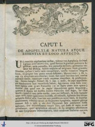 Caput I. De Apoplexiae Natura Atque Essentia Et Loco Affecto.