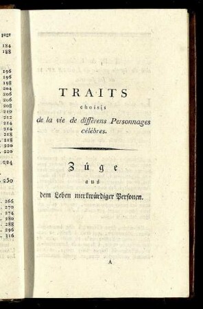 Traits choisis de la vie de différens Personnages célèbres. / Züge aus dem Leben merkwürdiger Personen.