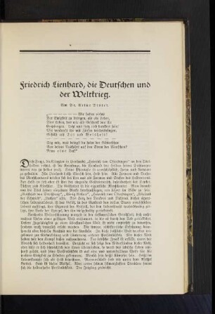 Friedrich Lienhard, die Deutschen und der Weltkrieg. Von Dr. Artur Dinter.