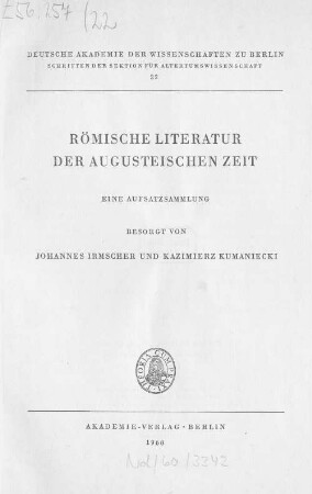 Römische Literatur der augusteischen Zeit : eine Aufsatzsammlung