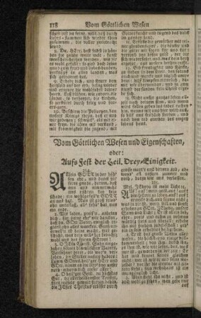 Vom Göttlichen Wesen und Eigenschaften, oder: Aufs Fest der Heil. Drey-Einigkeit.